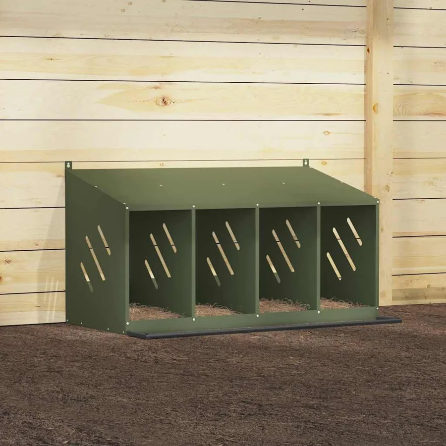 Nichoir à poules avec 4 compartiments vert olive métal - 4