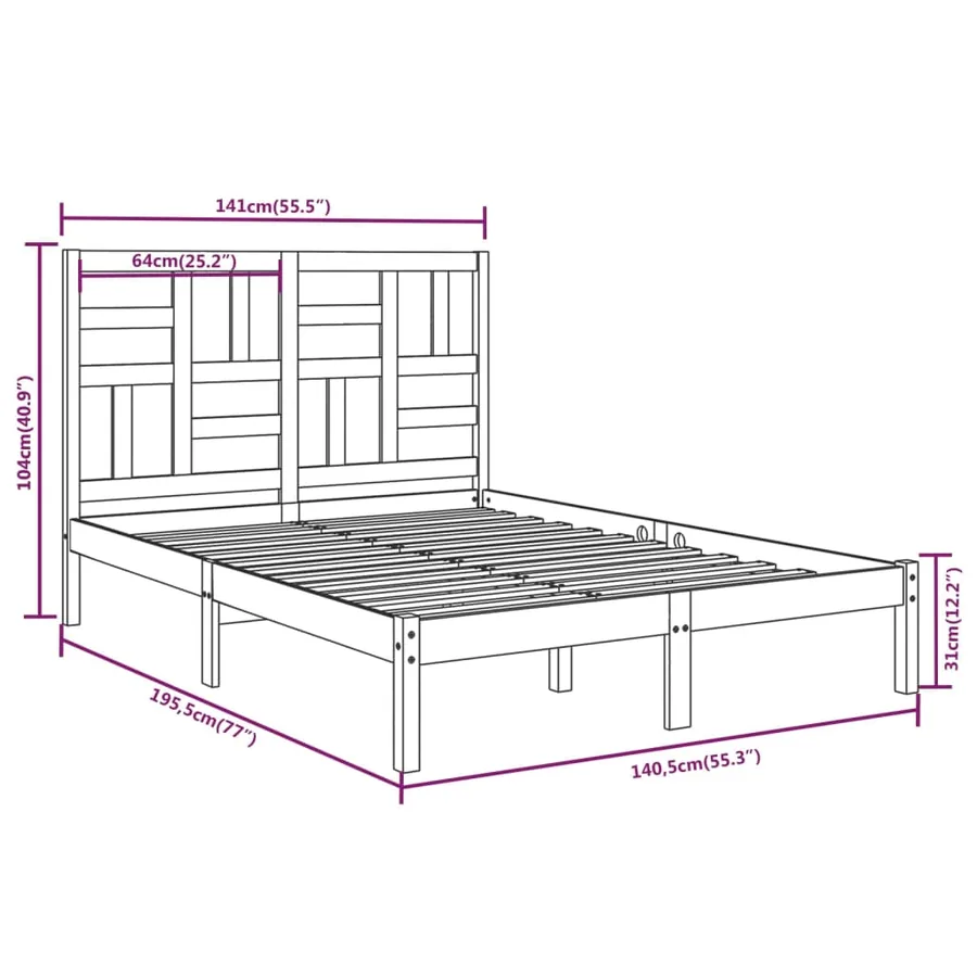 Cadre de lit sans matelas bois massif 135x190 cm - 6