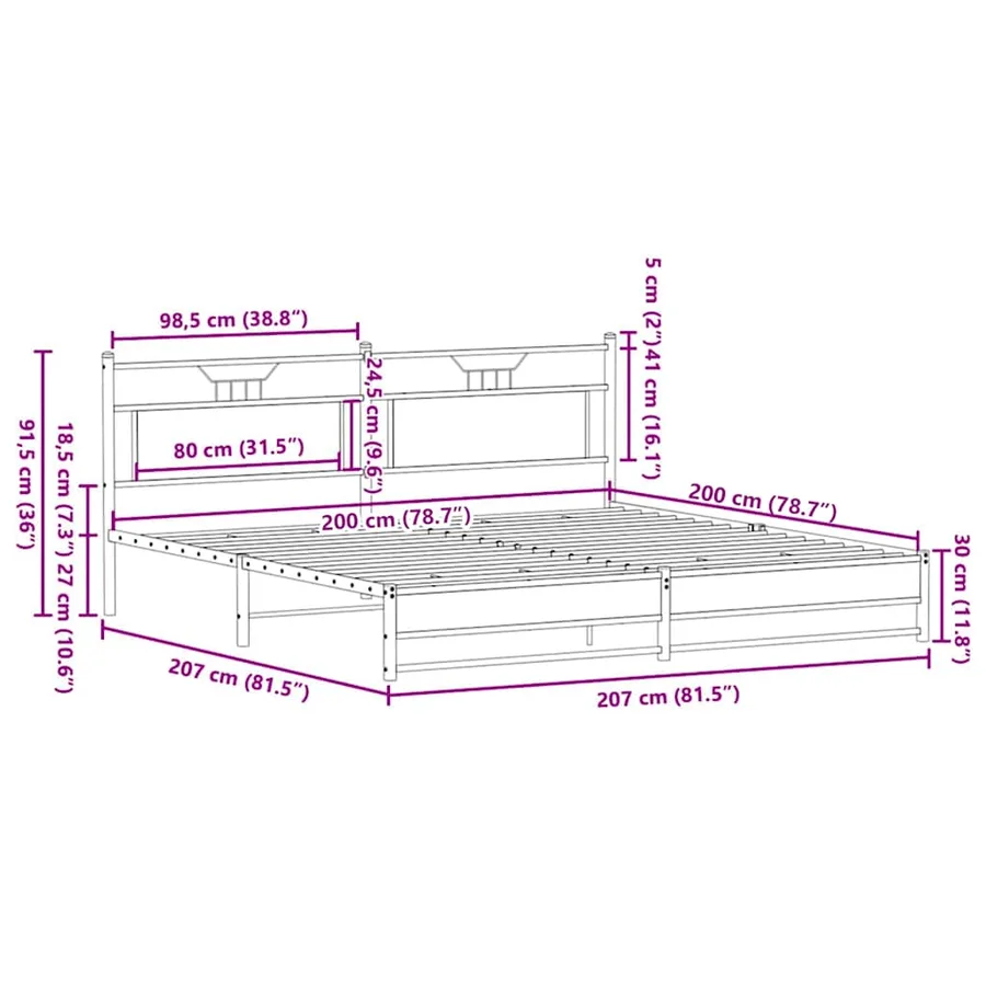 Cadre de lit en métal sans matelas chêne sonoma 200x200 cm - 11