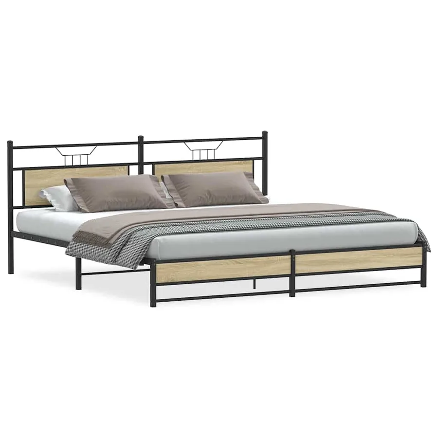 Cadre de lit en métal sans matelas chêne sonoma 200x200 cm - 2