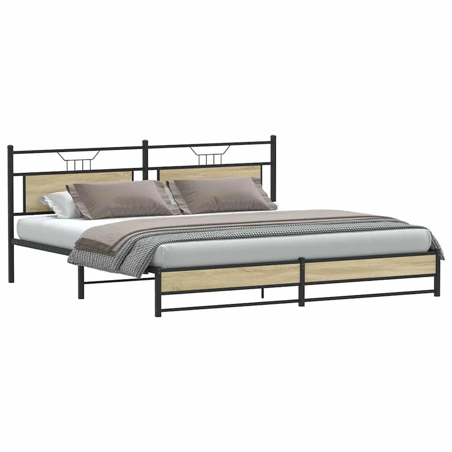 Cadre de lit en métal sans matelas chêne sonoma 200x200 cm - 3
