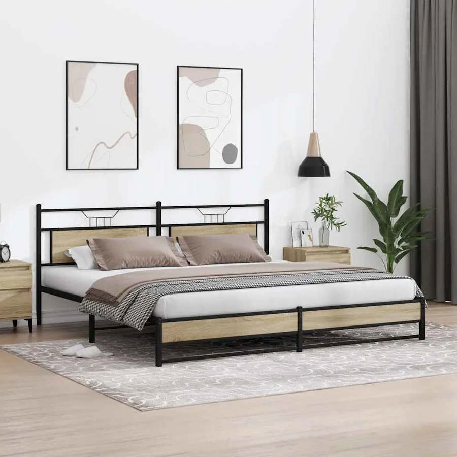 Cadre de lit en métal sans matelas chêne sonoma 200x200 cm - 4