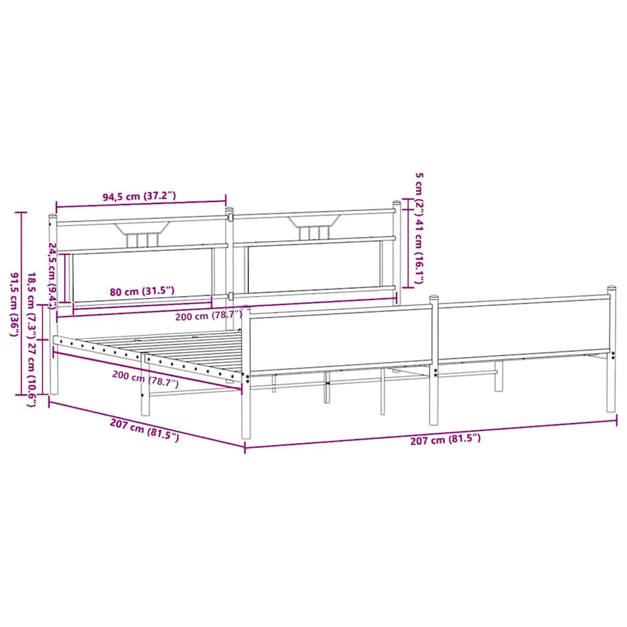 Cadre de lit en métal sans matelas chêne sonoma 200x200 cm - 11