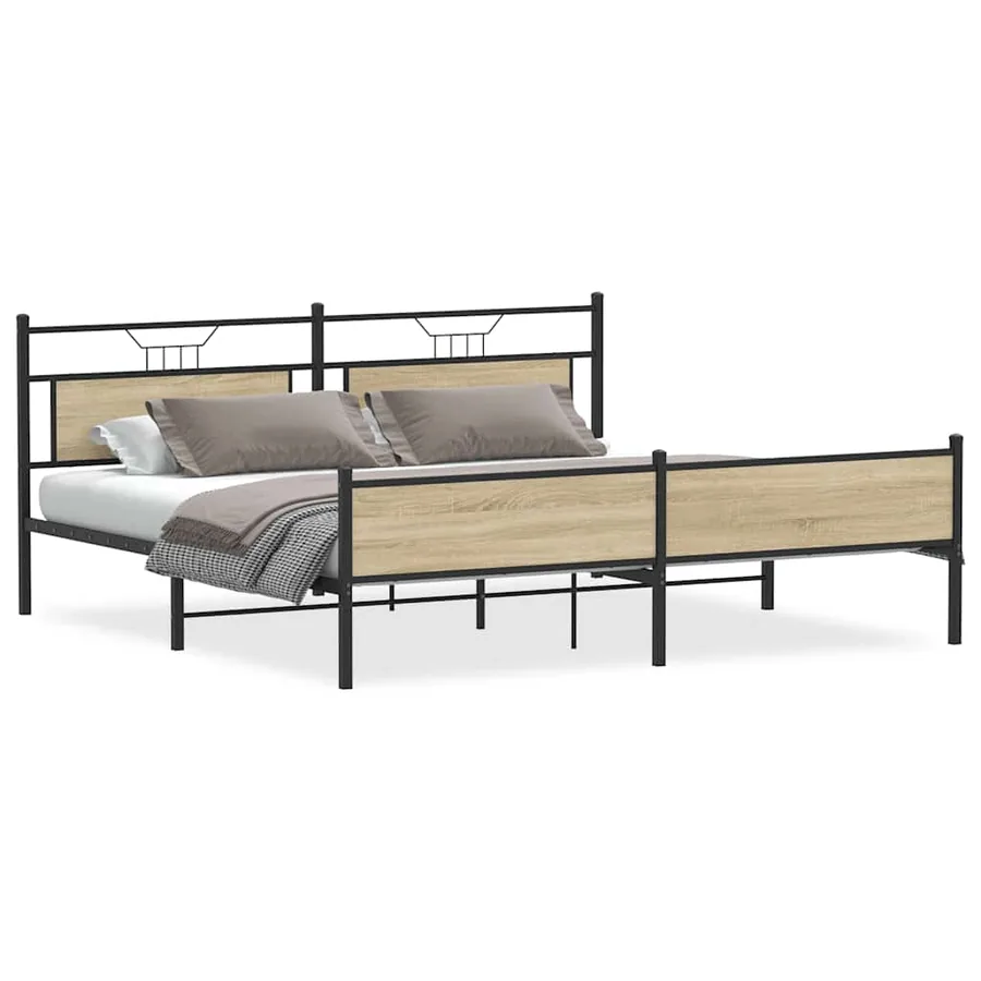 Cadre de lit en métal sans matelas chêne sonoma 200x200 cm - 2