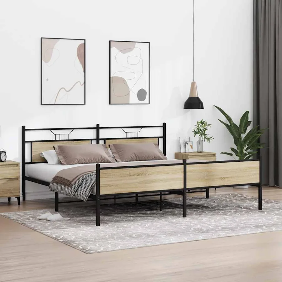 Cadre de lit en métal sans matelas chêne sonoma 200x200 cm - 4