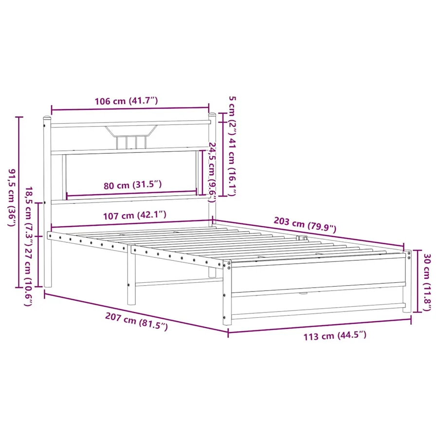 Cadre de lit sans matelas chêne sonoma 107x203 cm - 11