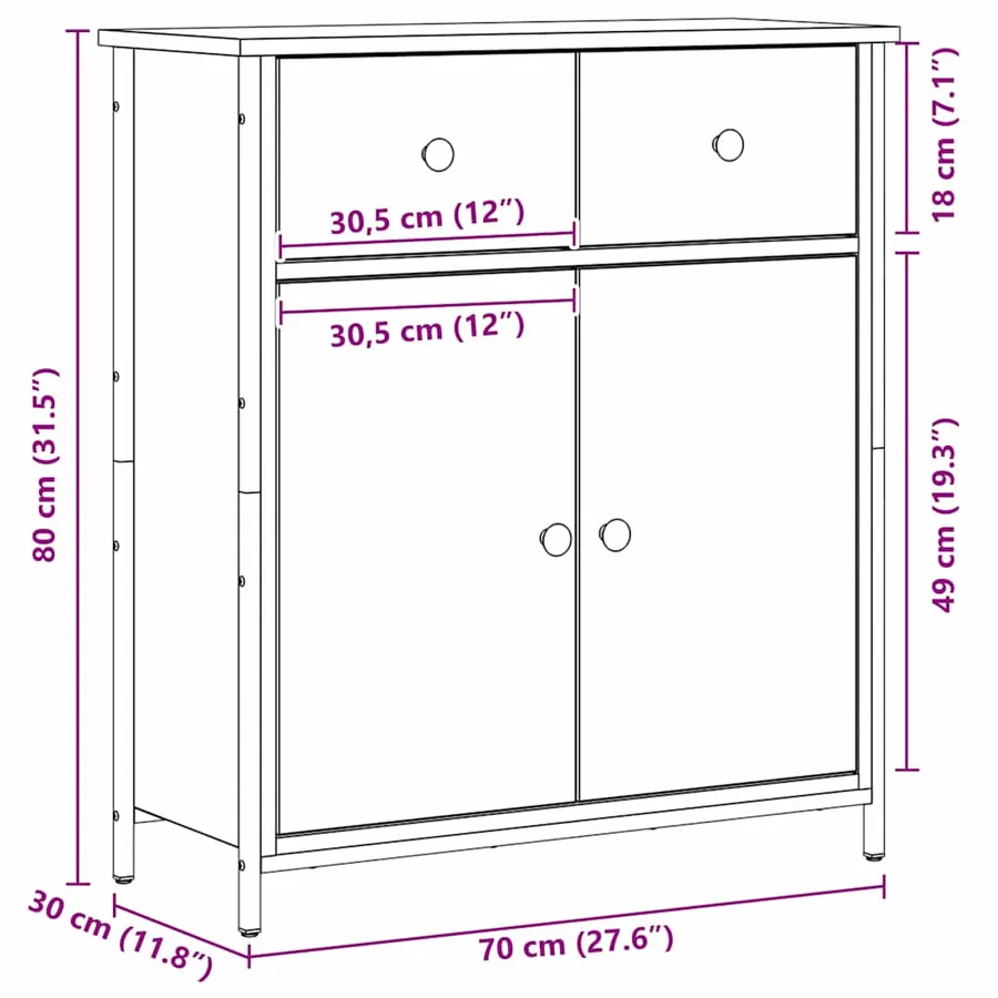 Buffet avec tiroir Chêne noir 70 x 30 x 80 cm Bois d'ingénierie - 13