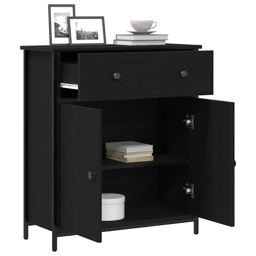 Buffet avec tiroir Chêne noir 70 x 30 x 80 cm Bois d'ingénierie - 3