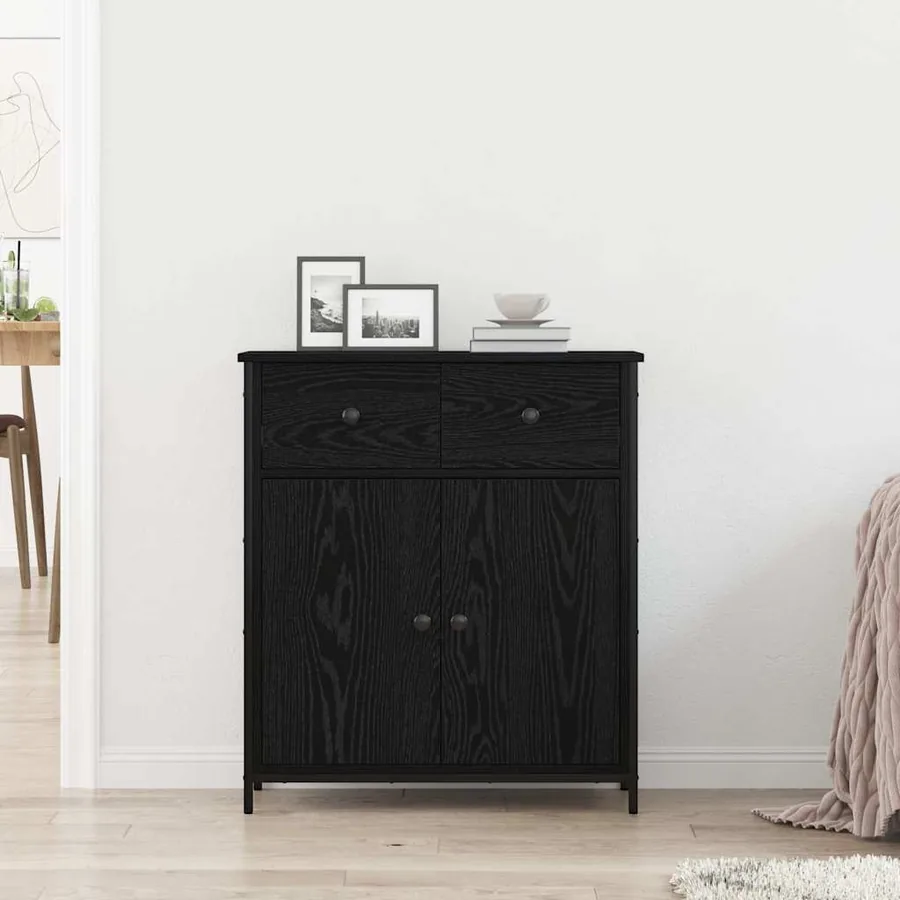 Buffet avec tiroir Chêne noir 70 x 30 x 80 cm Bois d'ingénierie - 4