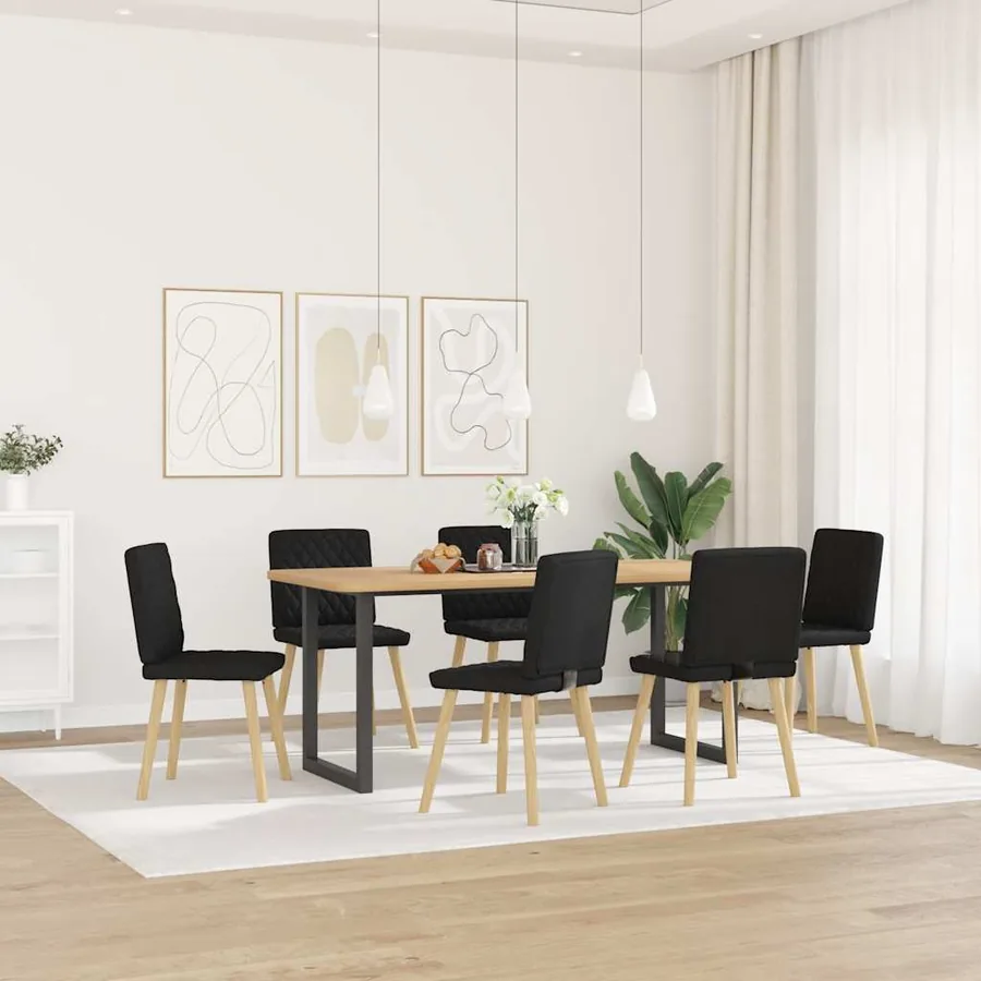 Chaises à manger lot de 6 noir tissu - 2