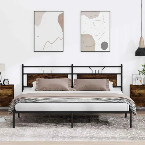 Cadre de lit sans matelas chêne fumé 200x200 cm bois ingénierie