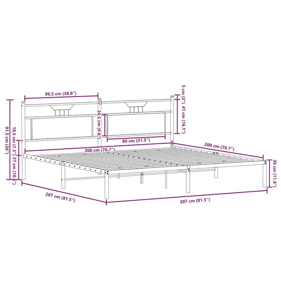 Cadre de lit sans matelas chêne fumé 200x200 cm bois ingénierie - 11
