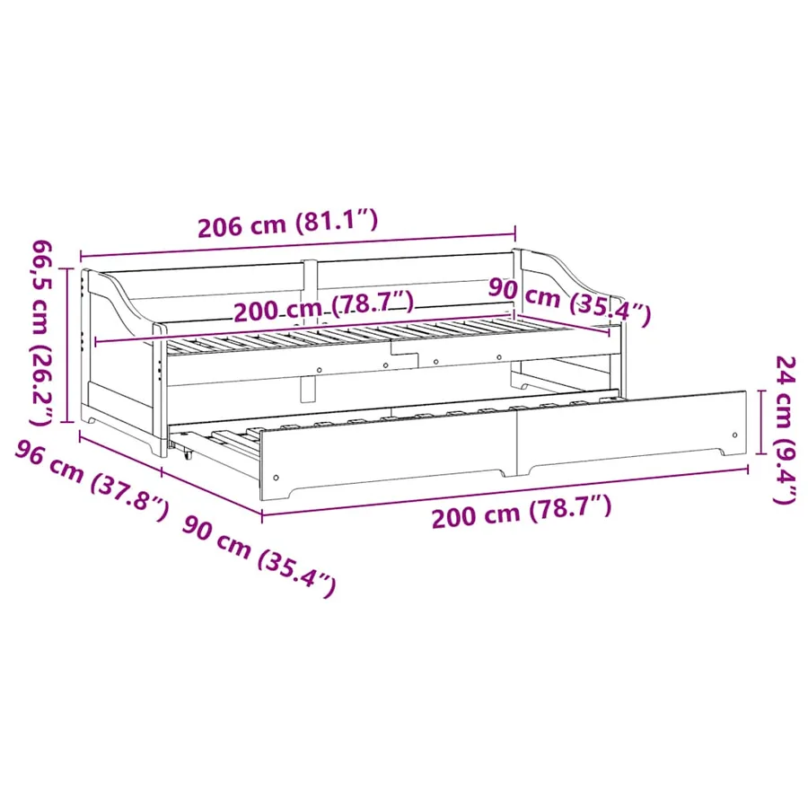 Lit de jour avec gigogne sans matelas IRUN 90x200 cm - 13