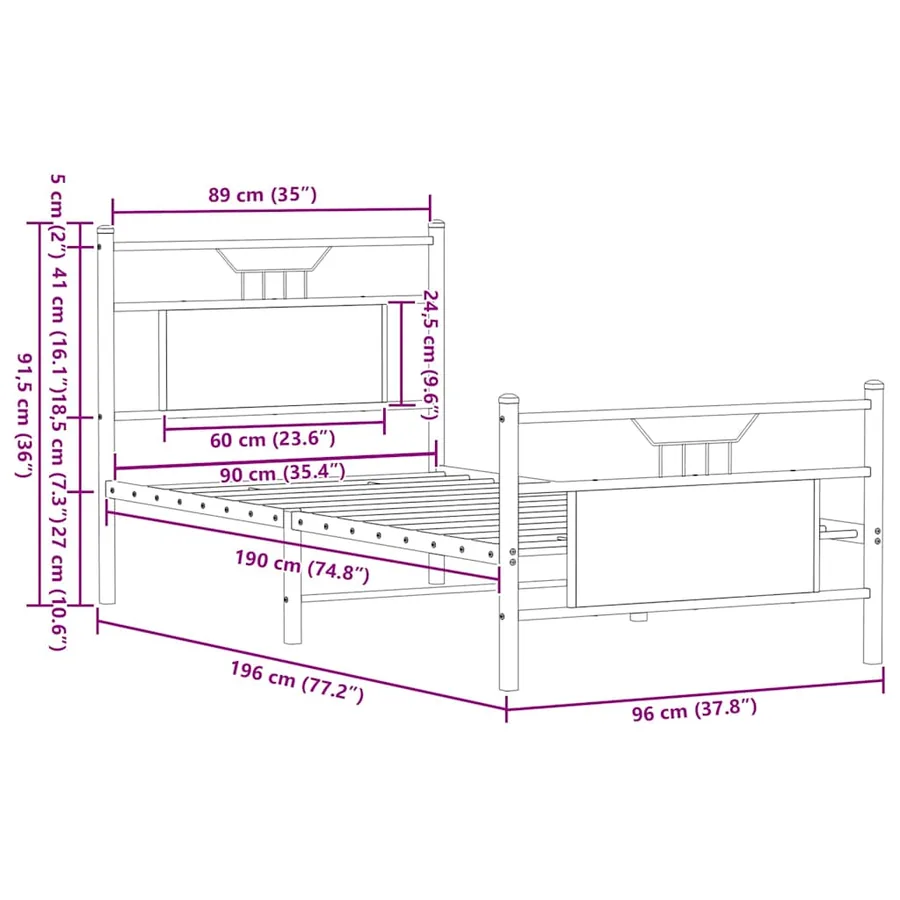 Cadre de lit sans matelas chêne sonoma 90x190 cm - 11