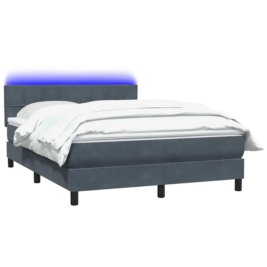 Sommier à lattes de lit et matelas et LED gris foncé 160x220cm velours - 3