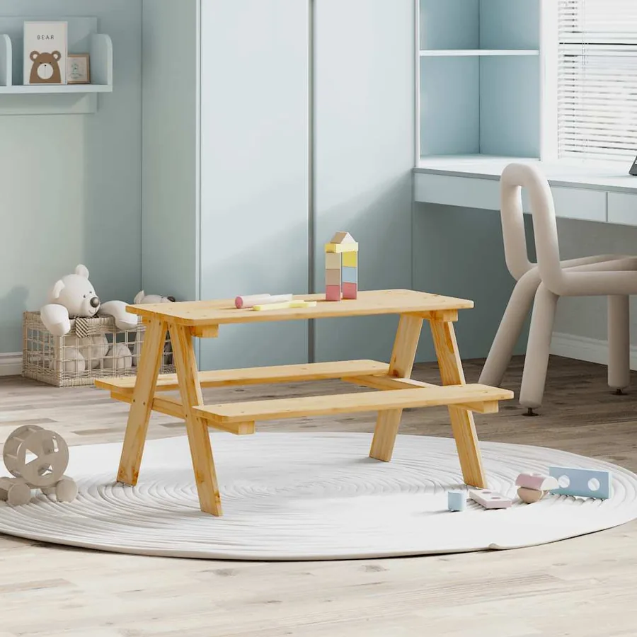 Table avec bancs pour enfants IRUN 90x79,5x50 cm bois massif