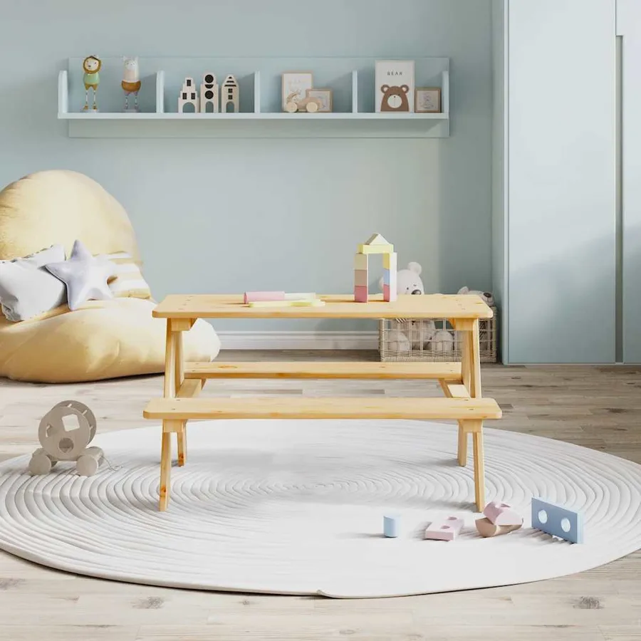 Table avec bancs pour enfants IRUN 90x79,5x50 cm bois massif - 3