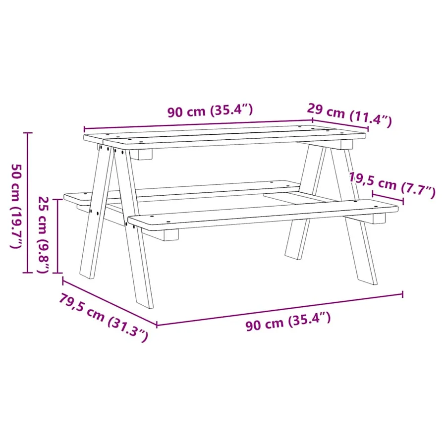 Table avec bancs pour enfants IRUN 90x79,5x50 cm bois massif - 8