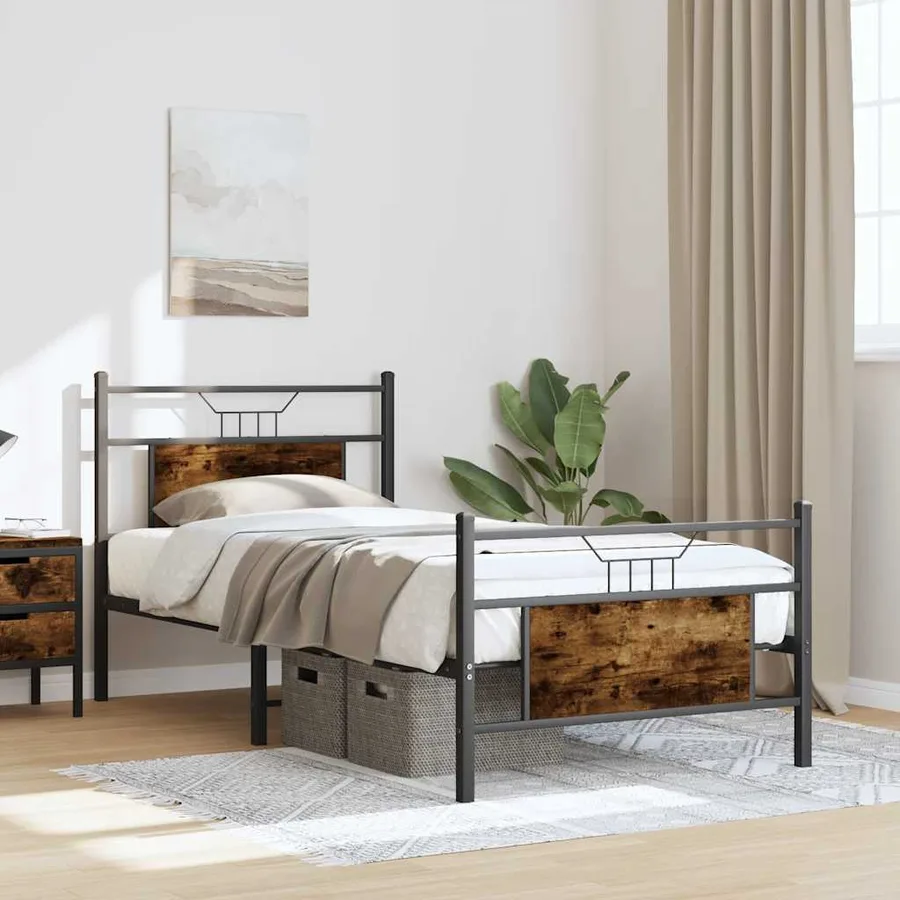 Cadre de lit sans matelas chêne fumé 80x200cm bois d'ingénierie - 4