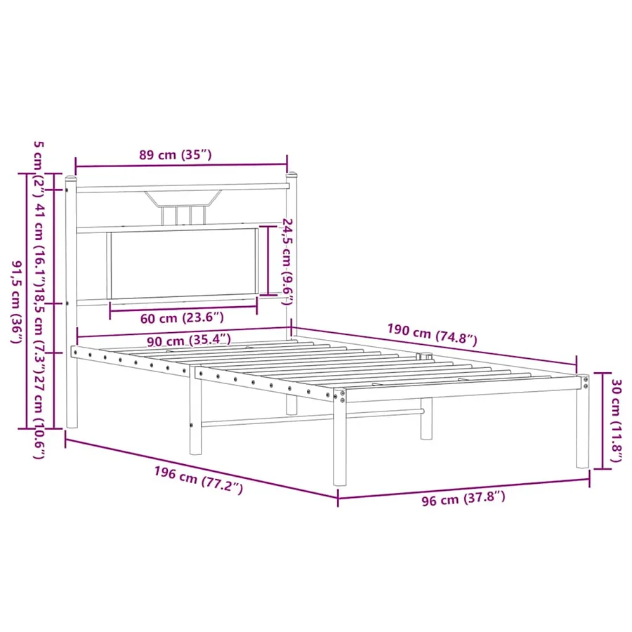 Cadre de lit sans matelas chêne sonoma 90x190 cm - 11