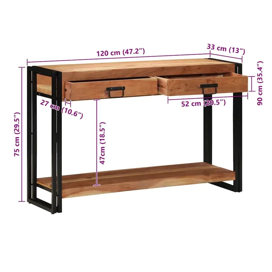 Table console Marron 120 x 33 x 75 cm Bois d'Acacia Massif - 12