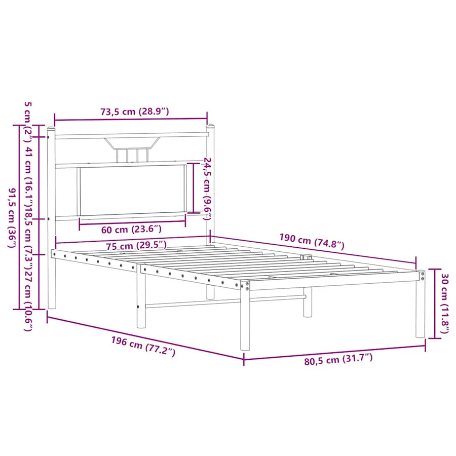 Cadre de lit sans matelas chêne fumé 75x190cm bois d'ingénierie - 11