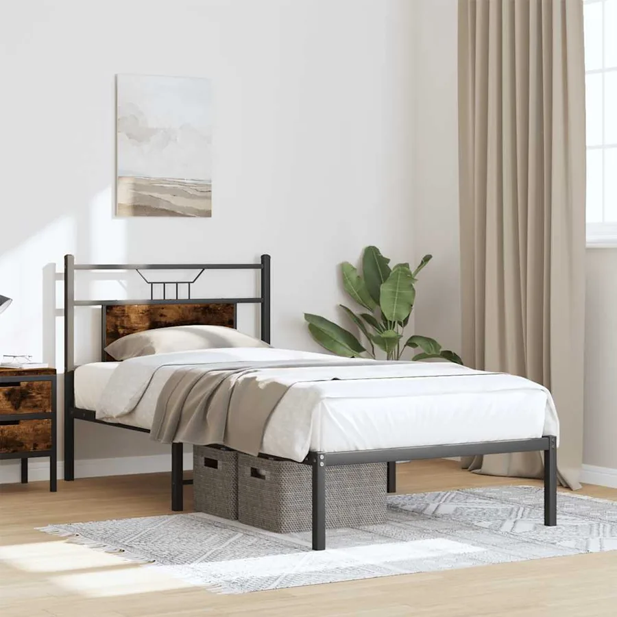 Cadre de lit sans matelas chêne fumé 75x190cm bois d'ingénierie - 4