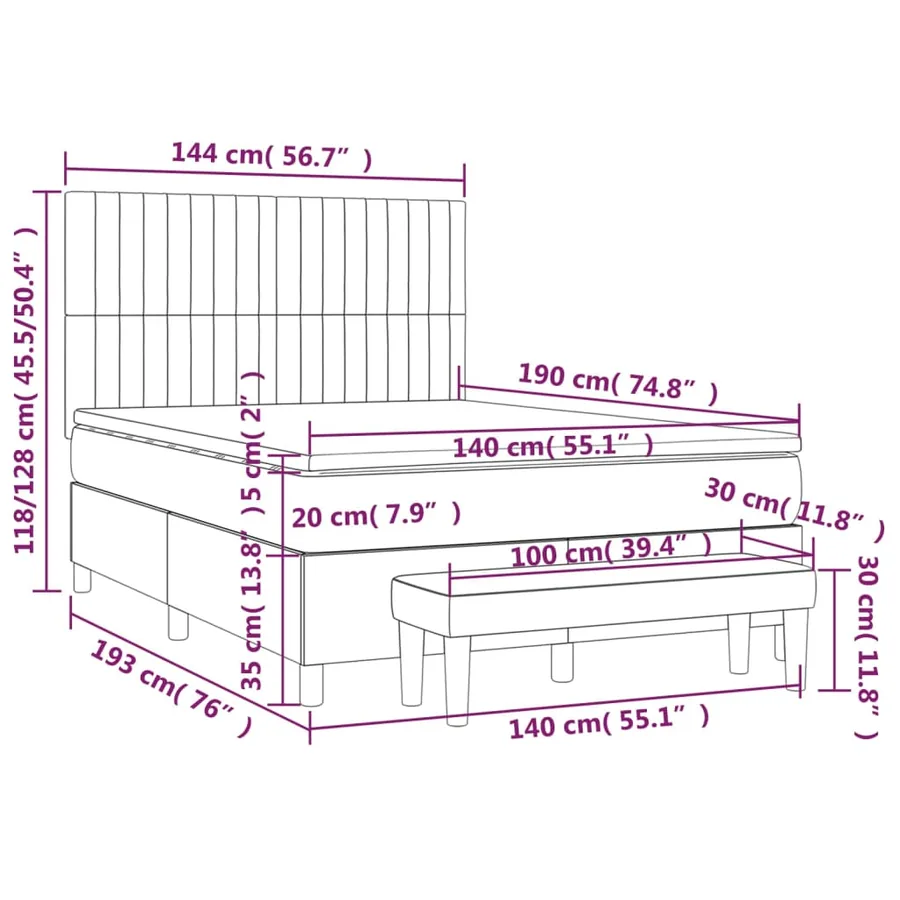 Sommier à lattes de lit avec matelas Gris clair 140x190cm Tissu - 8