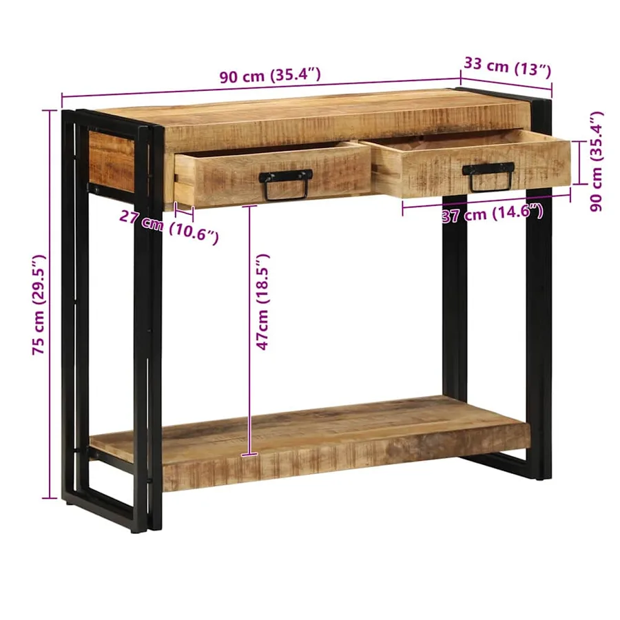 Table console Marron 90 x 33 x 75 cm Bois de mangue massif - 10