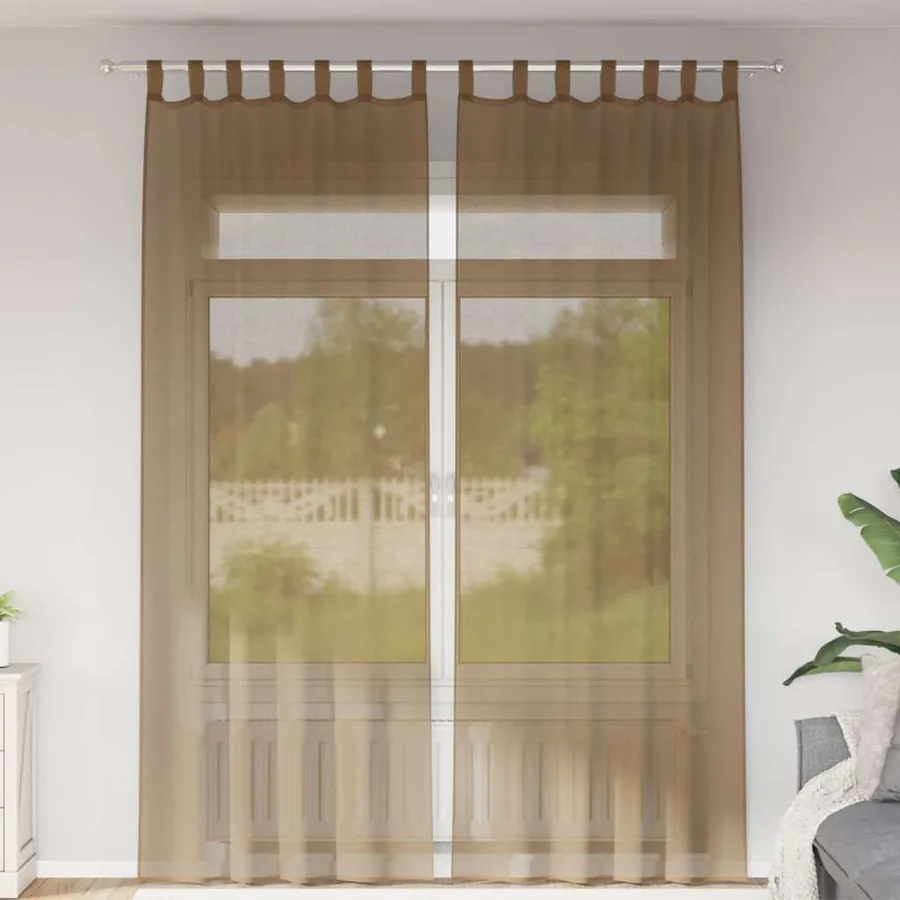 Rideaux en voile avec boucles 2 pcs marron clair 140x260 cm