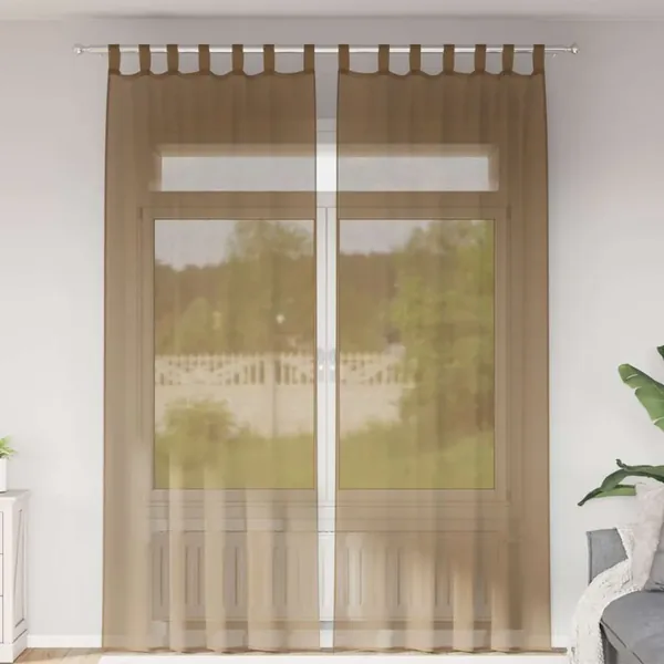 Rideaux en voile avec boucles 2 pcs marron clair 140x260 cm