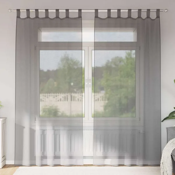 Rideaux en voile avec boucles 2 pcs gris foncé 140x225 cm