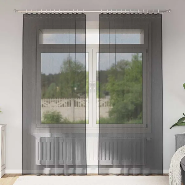 Rideaux en voile avec passe-tringle 2 pcs noir