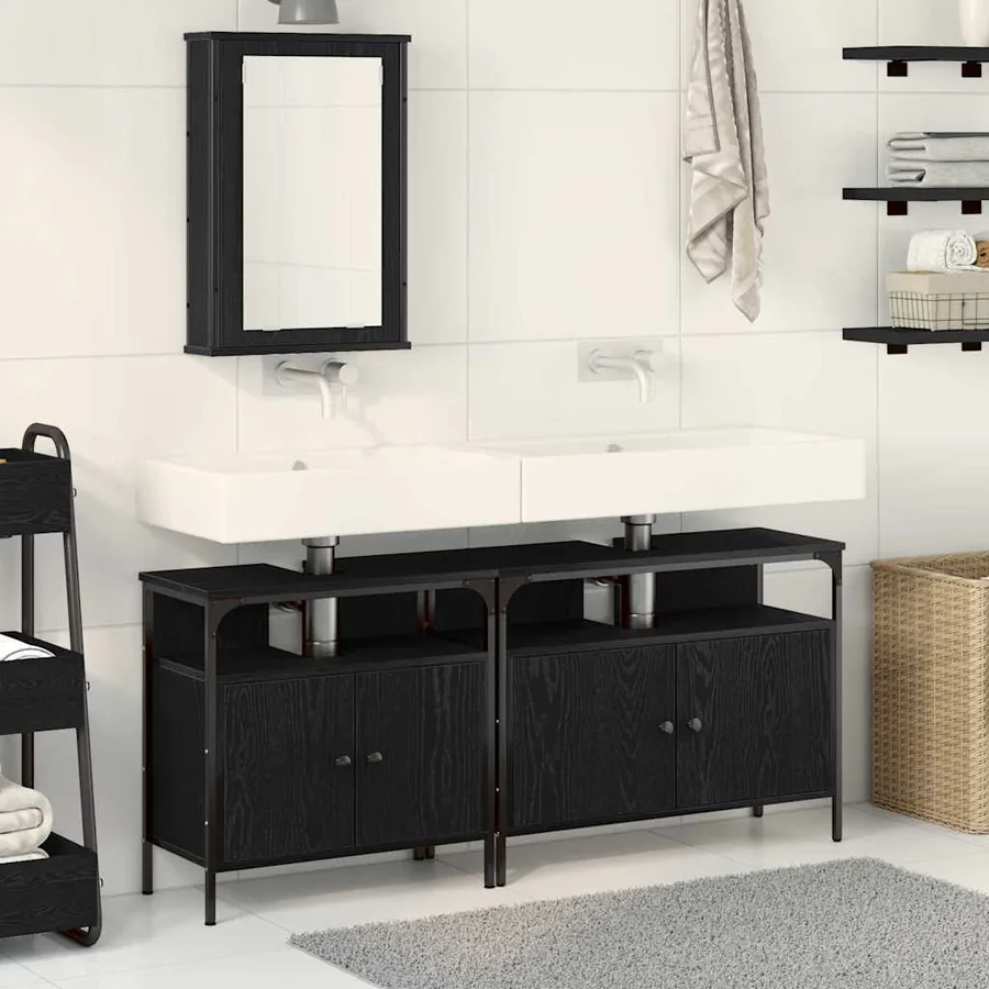 Meubles de salle de bain 3 pcs Noir Bois d'ingénierie