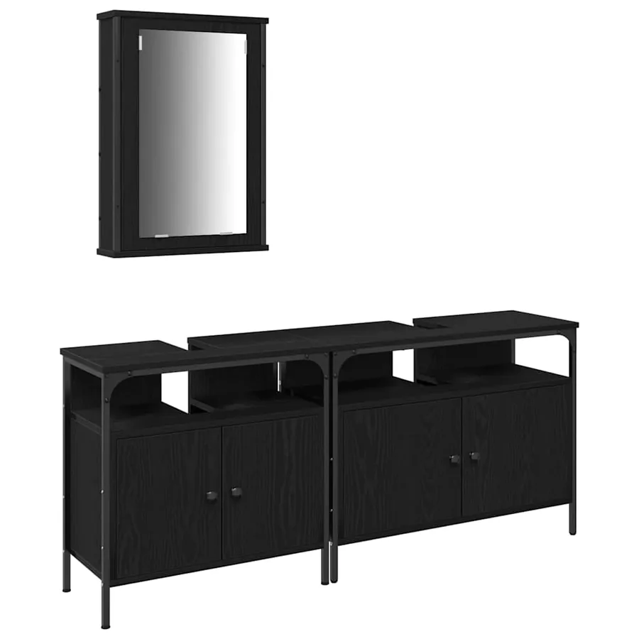 Meubles de salle de bain 3 pcs Noir Bois d'ingénierie - 2