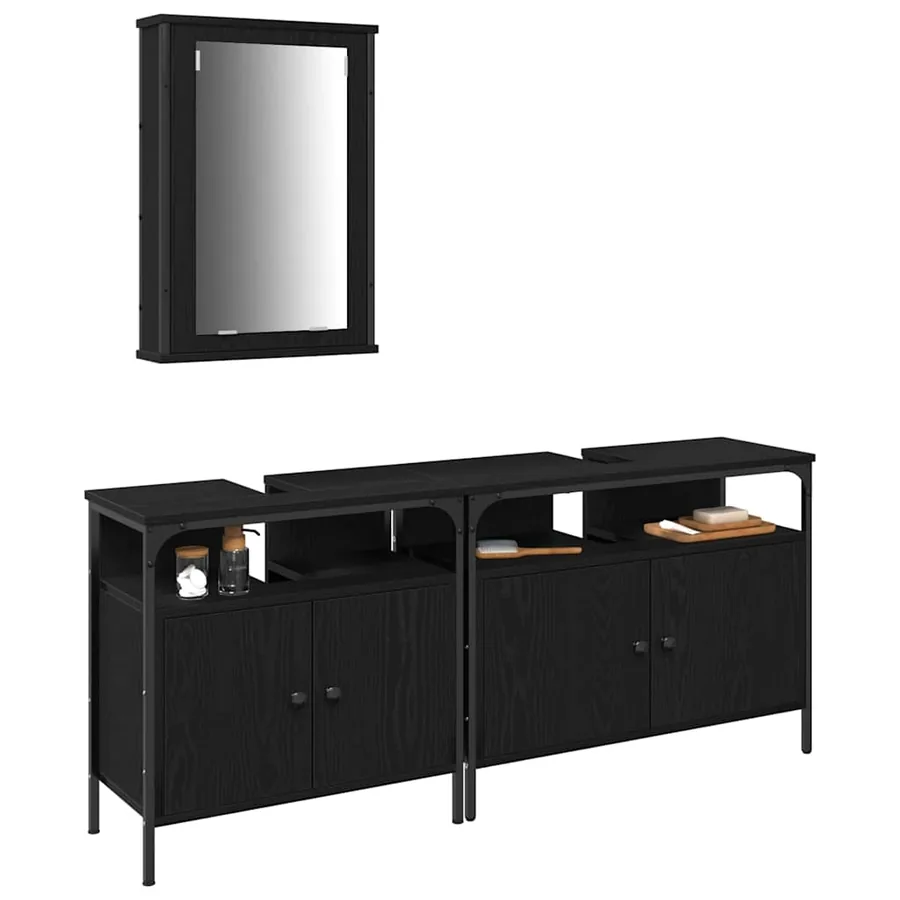 Meubles de salle de bain 3 pcs Noir Bois d'ingénierie - 3