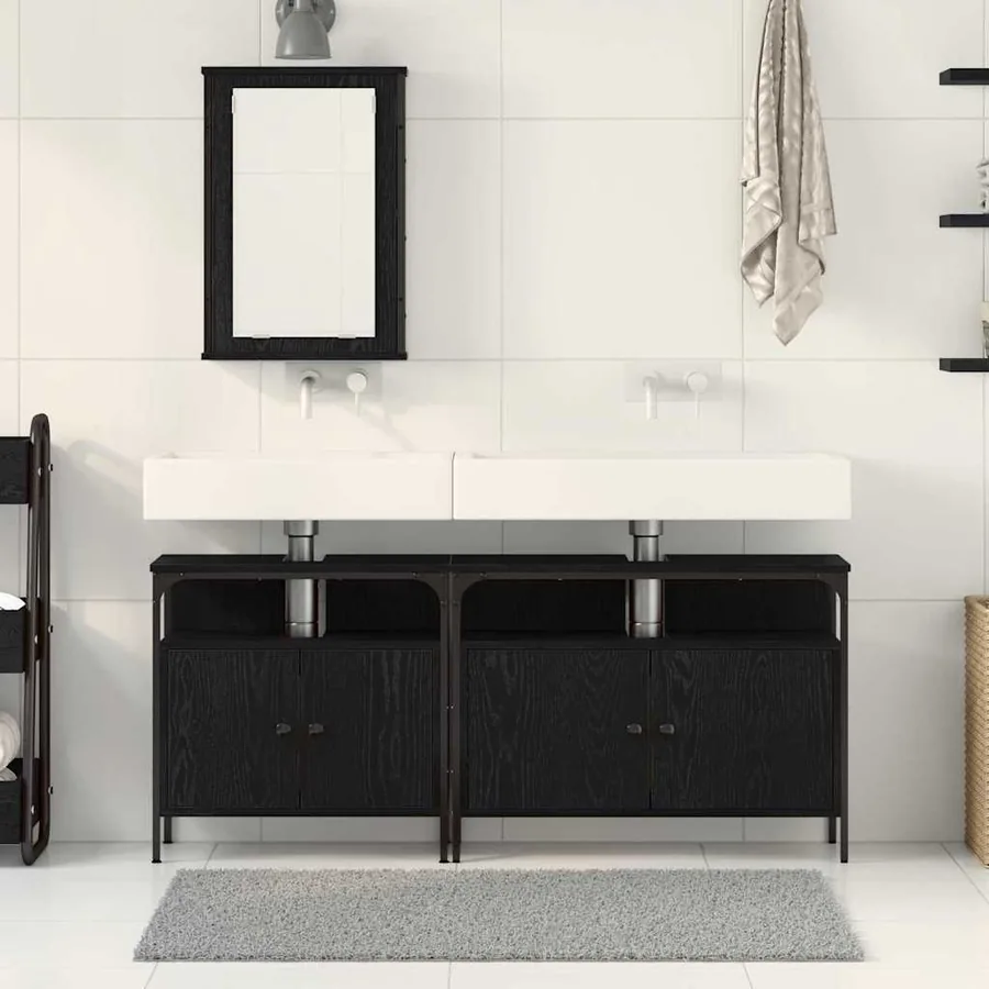 Meubles de salle de bain 3 pcs Noir Bois d'ingénierie - 4