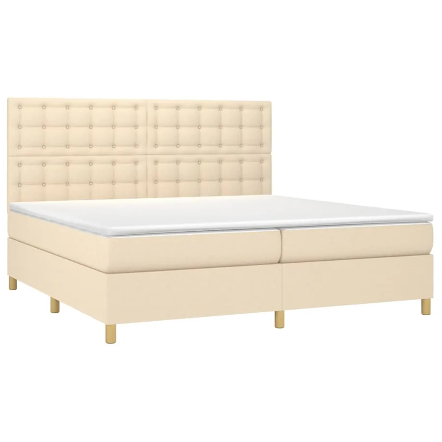 Sommier à lattes de lit avec matelas Crème 200x200 cm Tissu - 3