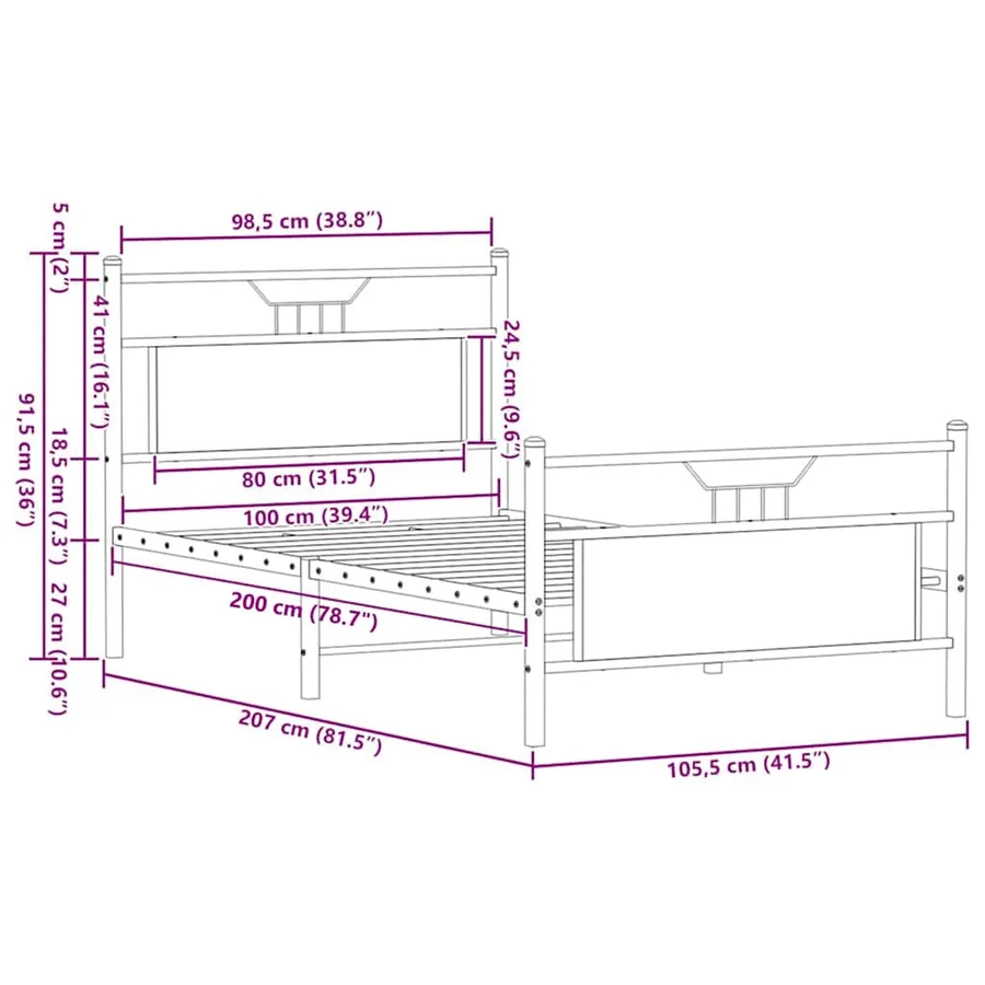 Cadre de lit sans matelas chêne marron 100x200 cm - 11