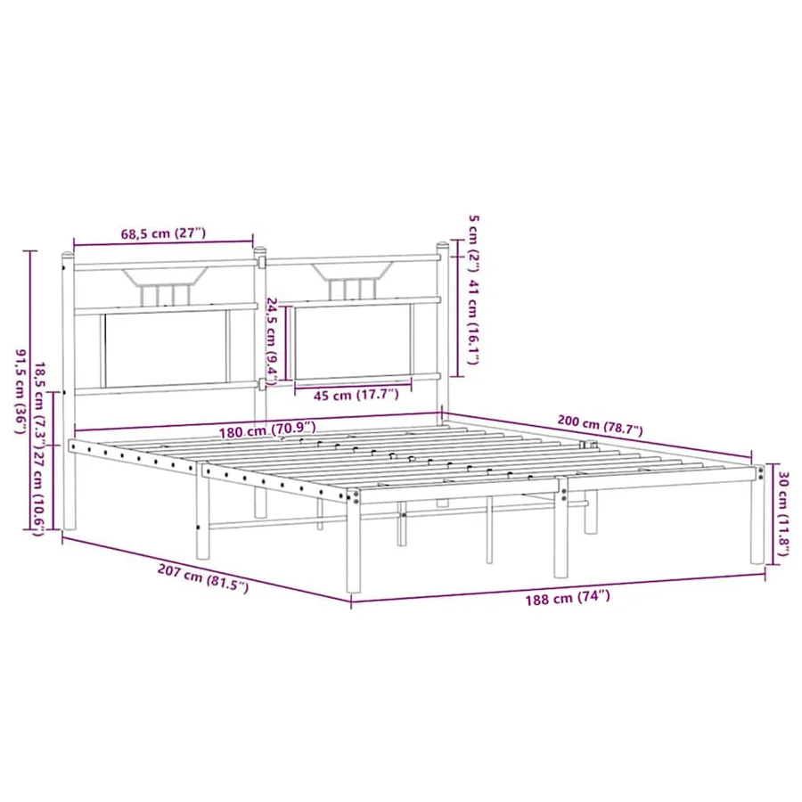 Cadre de lit en métal sans matelas chêne sonoma 180x200 cm - 11