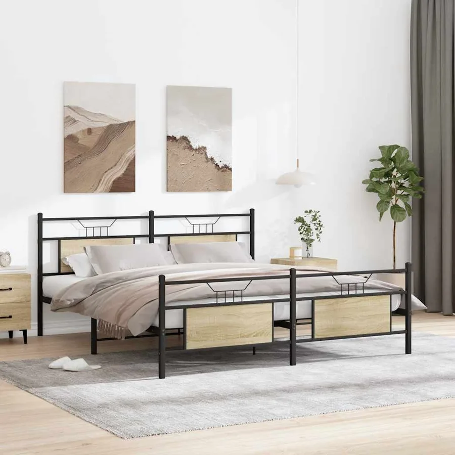 Cadre de lit en métal sans matelas chêne sonoma 180x200 cm - 4