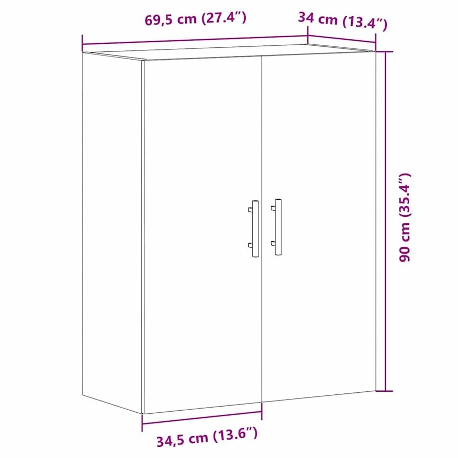 Meuble mural Chêne noir 69,5 x 34 x 90 cm Bois d'ingénierie - 12