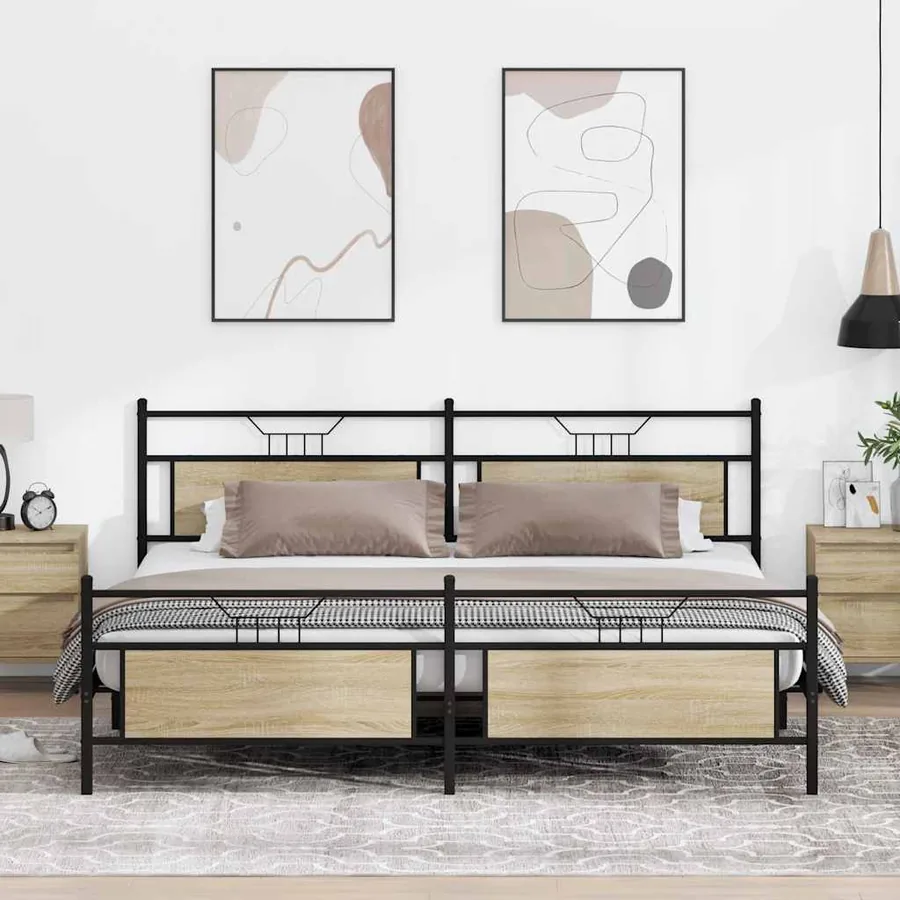 Cadre de lit en métal sans matelas chêne sonoma 193x201 cm