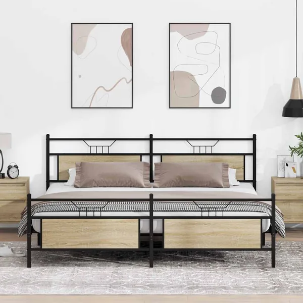 Cadre de lit en métal sans matelas chêne sonoma 193x201 cm
