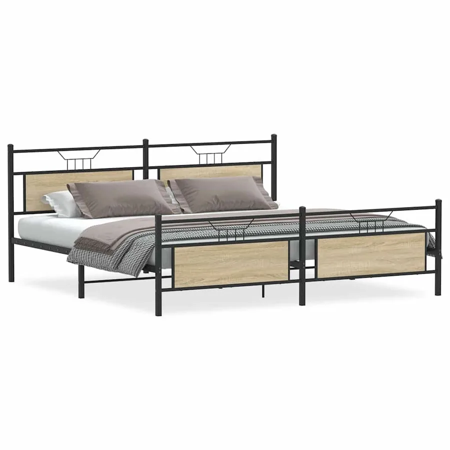 Cadre de lit en métal sans matelas chêne sonoma 193x201 cm - 2