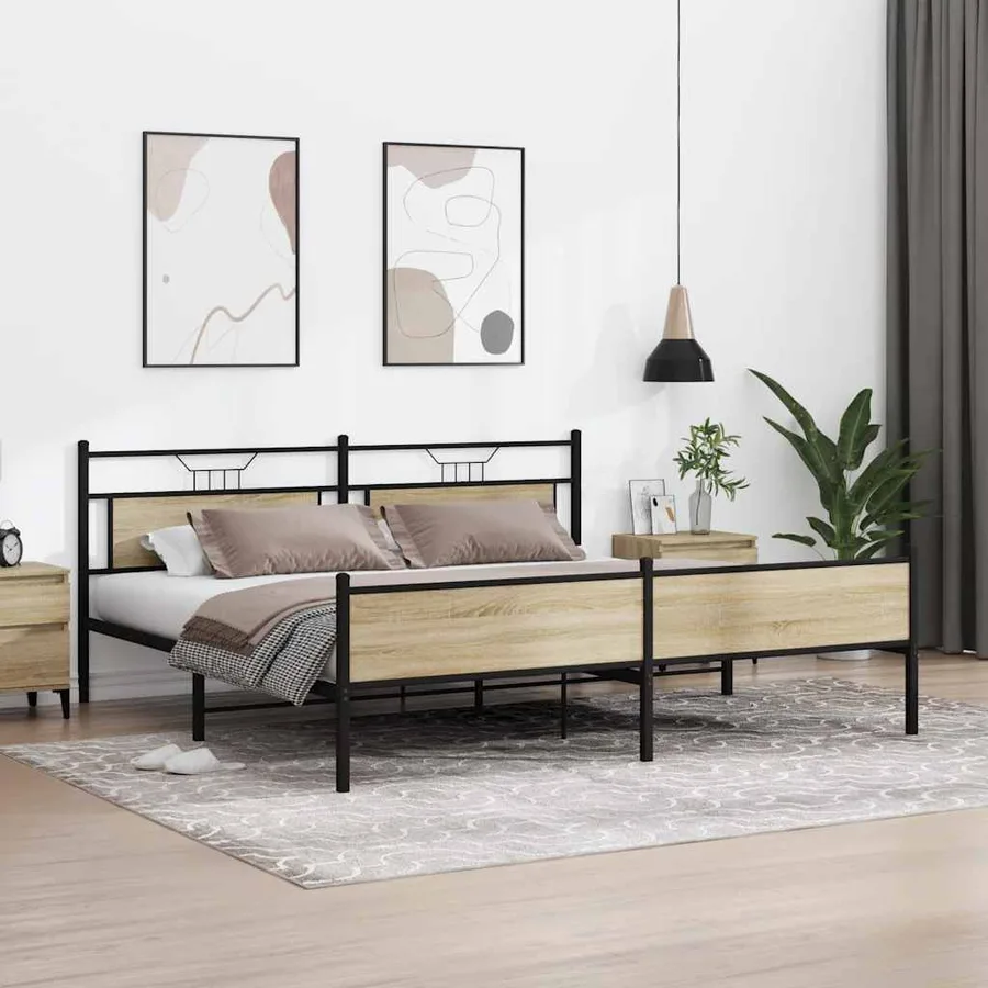 Cadre de lit en métal sans matelas chêne sonoma 193x201 cm - 4
