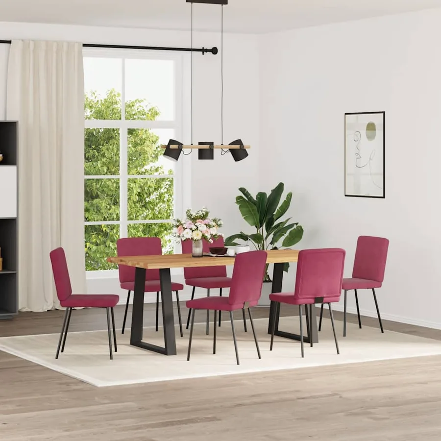 Chaises à manger lot de 6 rouge bordeaux velours - 2