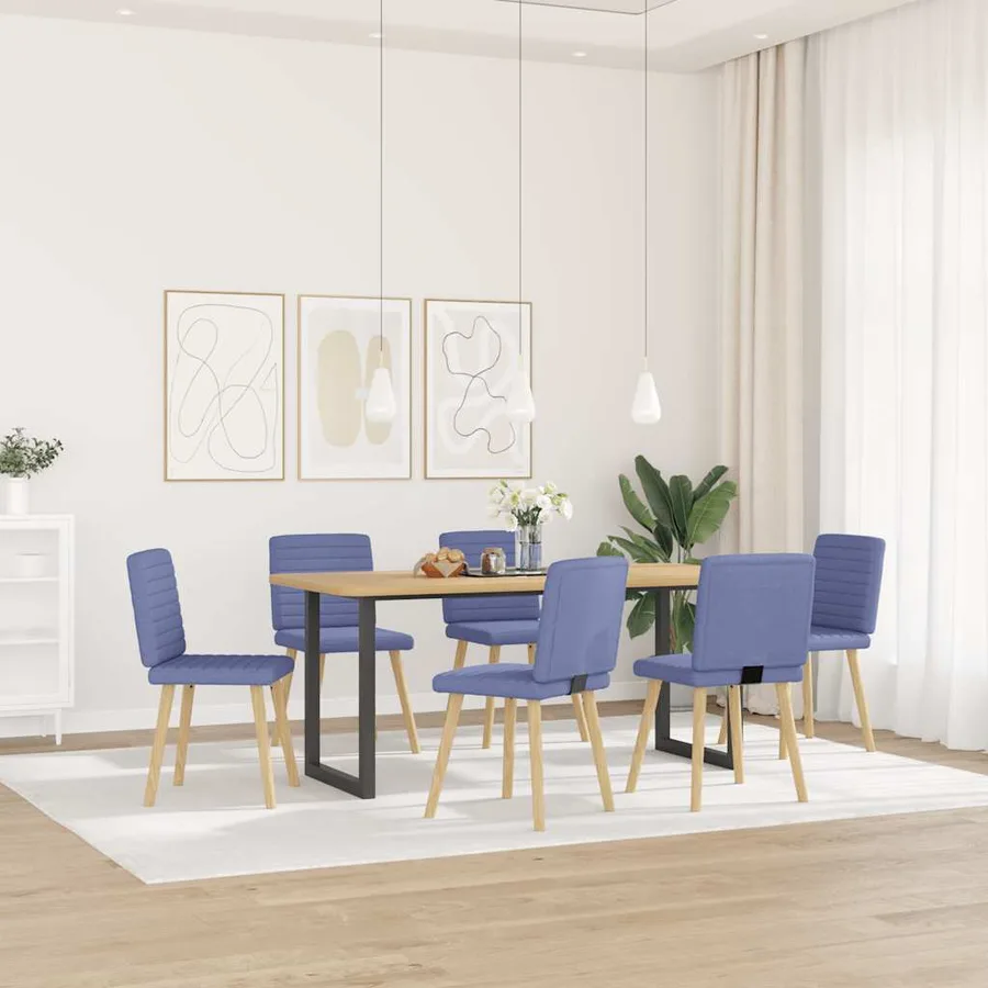 Chaises à manger lot de 6 bleu jean tissu - 2