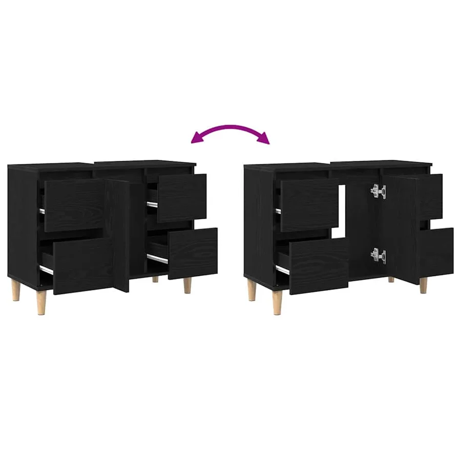 Meuble de Lavabo de Salle de Bain Chêne noir 80 x 33 x 60 cm - 13