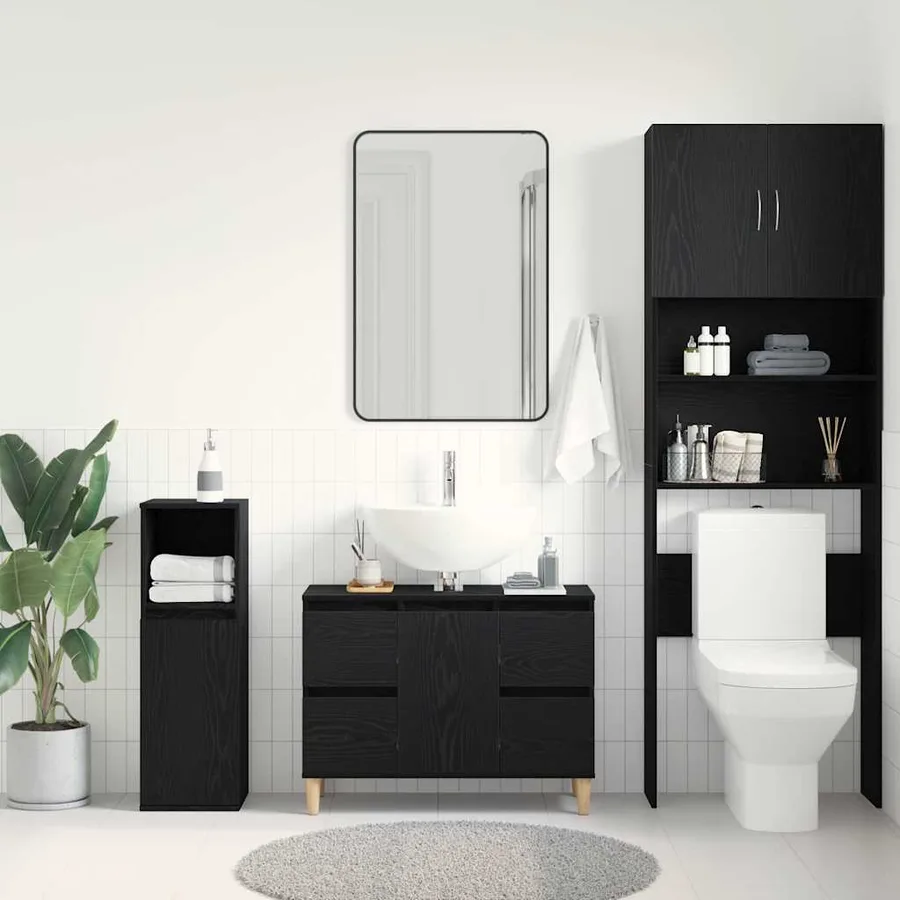 Meuble de Lavabo de Salle de Bain Chêne noir 80 x 33 x 60 cm - 4